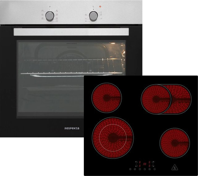 Respekta Autarkes Herdset Solero + Abra in Schwarz mit Glaskeramik und Halogen-Kochfeld, 56 l Backofenvolumen - Bild 1