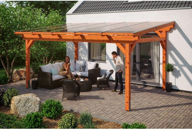Skan Holz Terrassenüberdachung Sanremo aus Leimholz Eiche hell mit Polycarbonat-Dach B/T/H: 541 x 350 cm - Bild 1