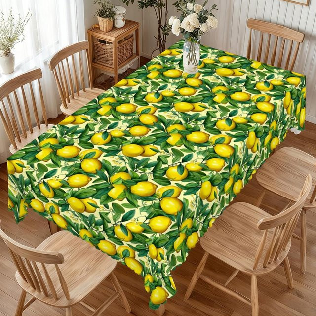Rechteckige Tischdecke von JMG Household Supplies mit Zitronen-Blumenmuster in Gelb und Grün, B/T/H: 140 x 240 cm - Bild 1
