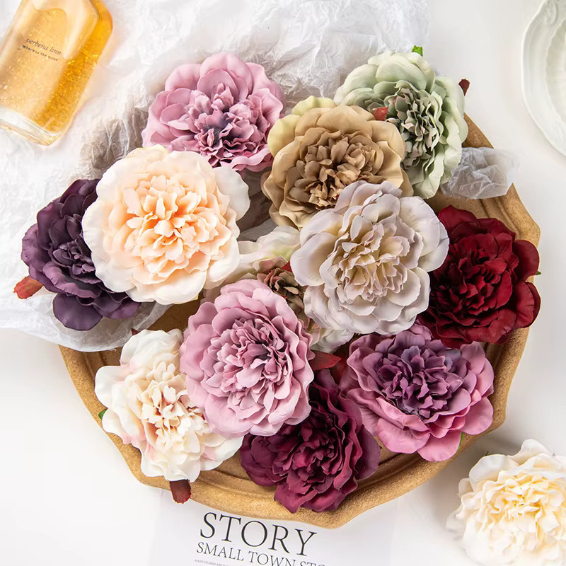 Set aus 5 oder 10 Stück künstlichen Seidenblumen in Lila und Mehrfarbig für Dekorationen, Hochzeiten und Kränze mit Rosen, Dahlien und Pfingstrosen - Bild 2