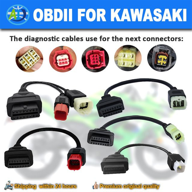 OBD-Adapter für Kawasaki Ninja Z-Serie und Versys-Serie, 4/6-Pin OBDII Diagnosekabel, Schwarz - Bild 1