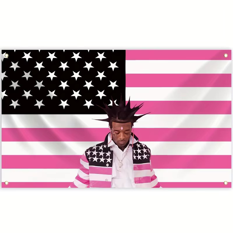 VIKAMA Wandteppich in Rosa mit amerikanischer Flagge und Hip-Hop-Motiv zur Raumdekoration - Bild 2