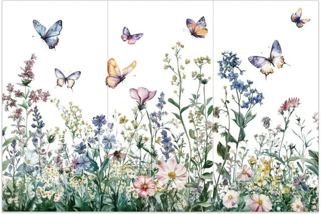 3er Set Schmetterlings-Blumen-Transferfolien für Möbel und Bastelarbeiten, Multicolour, B: 30,5 cm, H: 15,2 cm - Bild 1