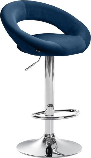 CLP Barhocker Olinda mit Samtbezug in Blau, höhenverstellbarer Barstuhl mit Rückenlehne und Fußstütze, drehbar und modern - Bild 1