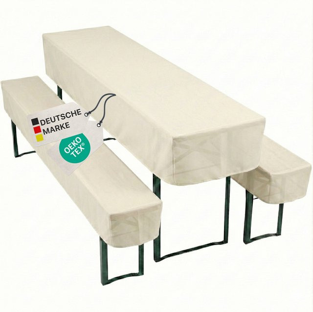 NYVI Biertischhussen Set NYVIGala in Ecru, 3-teiliges Set für Bierzeltgarnituren bestehend aus 1 Tischhusse und 2 Bankhussen, B/T/H: 70 x 220 cm sowie 2x 25 x 220 cm - Bild 1