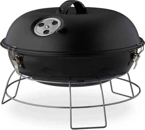 Relaxdays Kugelgrill aus Stahl in Schwarz, tragbarer Holzkohlegrill, B/T/H: 27 x 36 x 36 cm