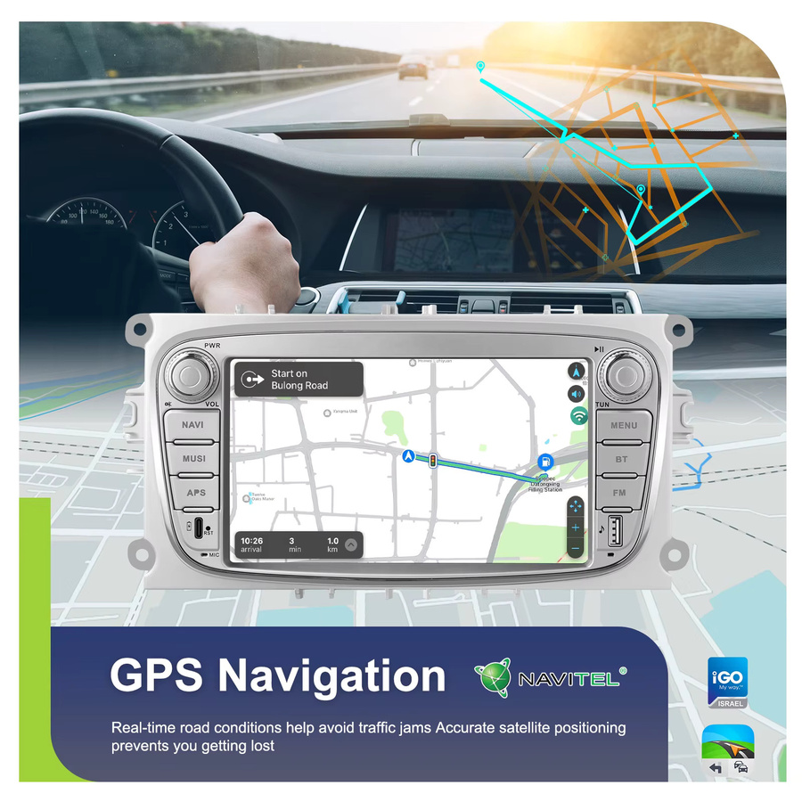 Podofo 7 Zoll Android Auto und Apple CarPlay Multimedia Radio mit GPS, WLAN, Bluetooth und Sprachsteuerung für Ford Focus - Bild 5