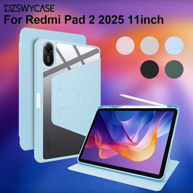 DZSWYCASE Drehbarer Ständer für Xiaomi Redmi Pad 2 11 Zoll 2025 mit 360 Grad Rotation, Stifthalter und Auto-Schlaf-Wach-Funktion in Blau - Bild 1