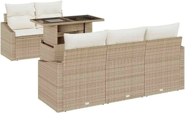 vidaXL Garten-Sofa-Set aus Poly-Rattan in Beige und Creme mit 6-teiliger Polsterung und Couchtisch für Terrasse und Garten - Bild 1