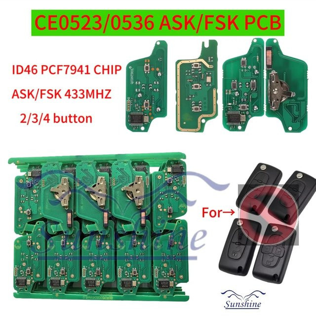 Sunshine Fernbedienung Schlüssel FSK/ASK 433MHz ID46 PCF7961 CE0536/0523 in Grün für Peugeot 308 407 408 Partner und Citroen C3 C4 C5 C6 Picasso - Bild 1