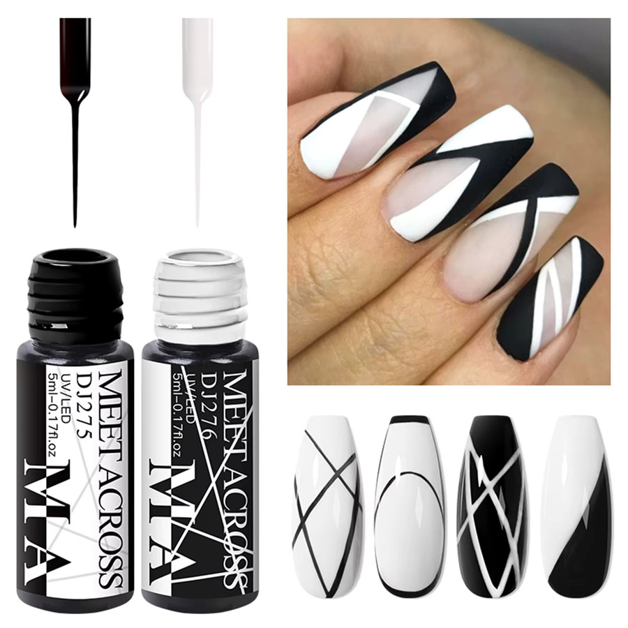 MEET ACROSS Nagel-Gel-Lack Liner, Schwarz & Weiß, Glänzend, 5 ml - Bild 3
