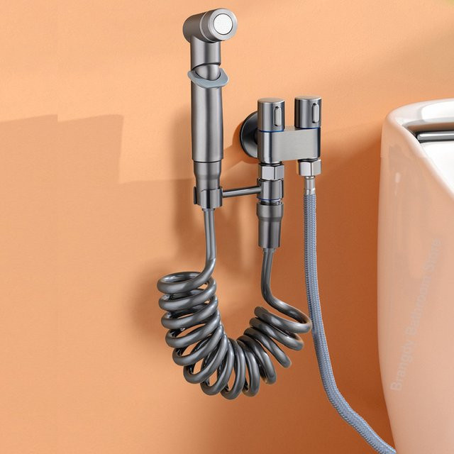 Brangdy Bidet-Duschvorrichtung mit Doppel-Auslass und Eckventil, Wandmontage, Schwarz - Bild 1
