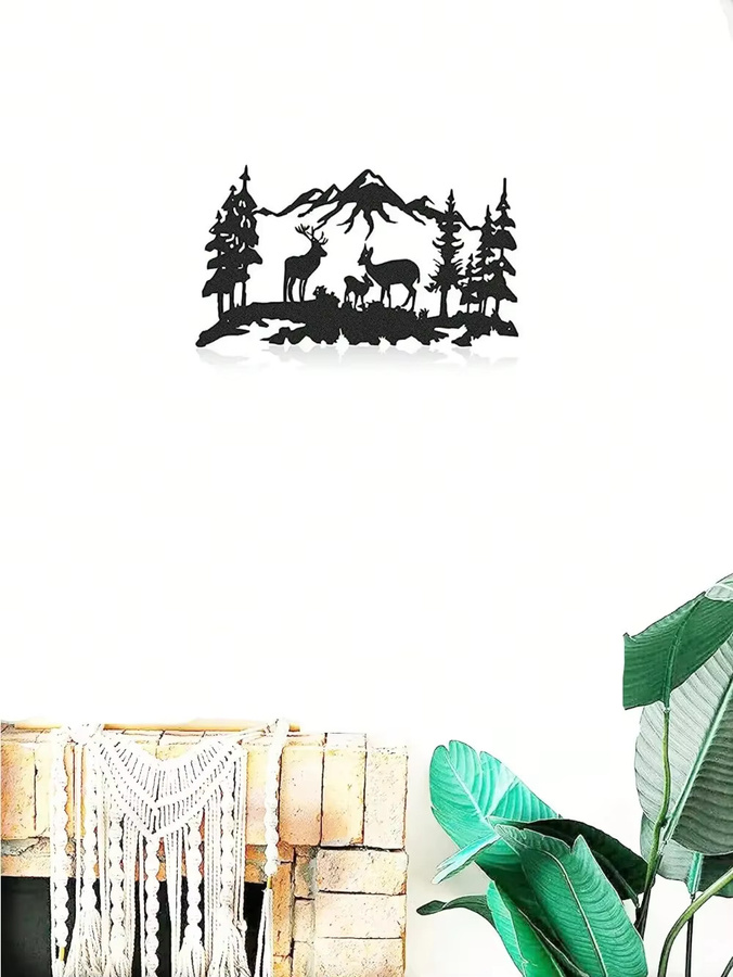 CIFBUY Metall-Wandkunst Hirsch und Bär in Schwarz als lasergeschnittenes Natur-Dekor für deine Lodge - Bild 2