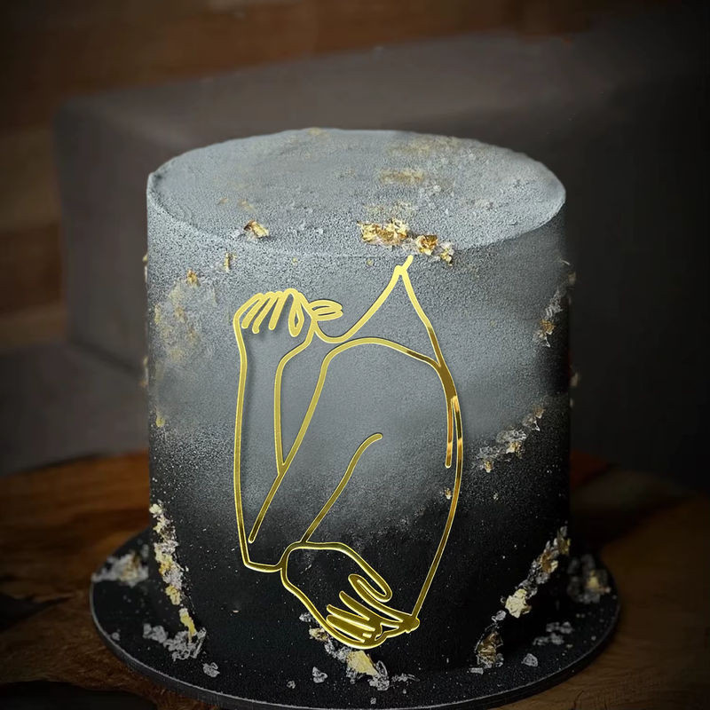 5 Stück abstrakte Kunst Kuchen Topper aus Acryl in Gold und Schwarz für Geburtstagsdekorationen - Bild 1