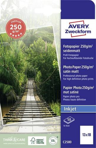 Avery Zweckform Premium Inkjet Fotopapier Satin, 50 Blatt, Breite: 13 cm, Höhe: 18 cm, 250 g/m² - Bild 1