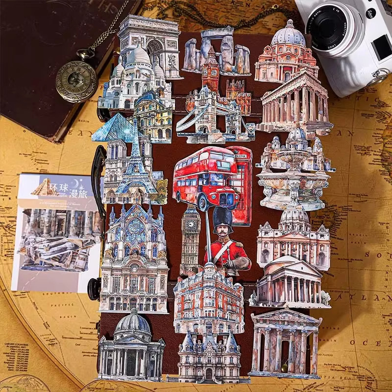 Global Journey Hard Card Aufkleber im 3er-Pack mit 6 europäischen Retro-Stilen für dein Journal, Mehrfarbig - Bild 2