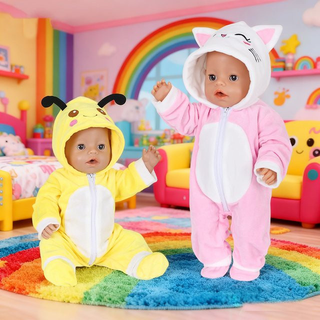 dearbei Puppenkleidungsset in Rosa/Pink für 16-18 Zoll Reborn-Babypuppen mit Tier-Motiven - Bild 1