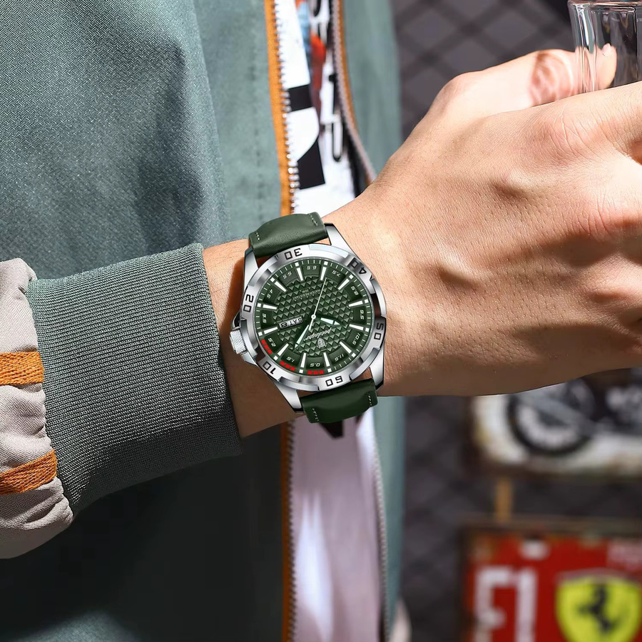 POEDAGAR Armbanduhr Quarz, Leder, Schwarz, Herren - Bild 5