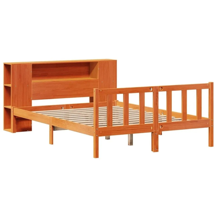 vidaXL Massivholzbett aus Kiefernholz mit Regal in Braun, Rustikaler Stil, B/T/H: 150 x 200 x 82 cm - Bild 2