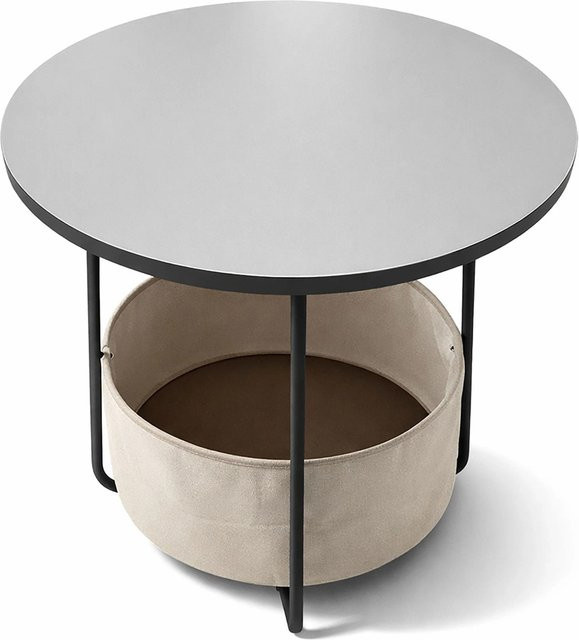Relaxdays Beistelltisch aus Metall und MDF mit Korb in Grau und Cremeweiß, B: 50 cm, T: 45 cm, H: 20 cm - Bild 1