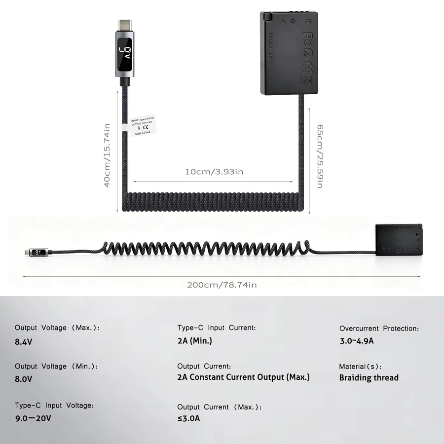 Batmax LP-E17 DR-E18 Dummy-Akku mit USB-C PD 9V Anschluss für Canon Kameras in Schwarz - Bild 3