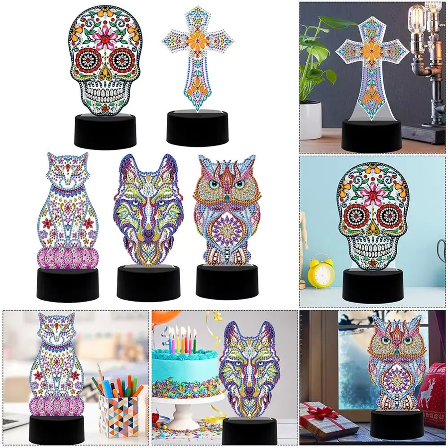 XMSJ DIY Weihnachts-Diamantmalerei LED-Lampe mit Landschafts-Motiv und Strass in Multicolour - Bild 2