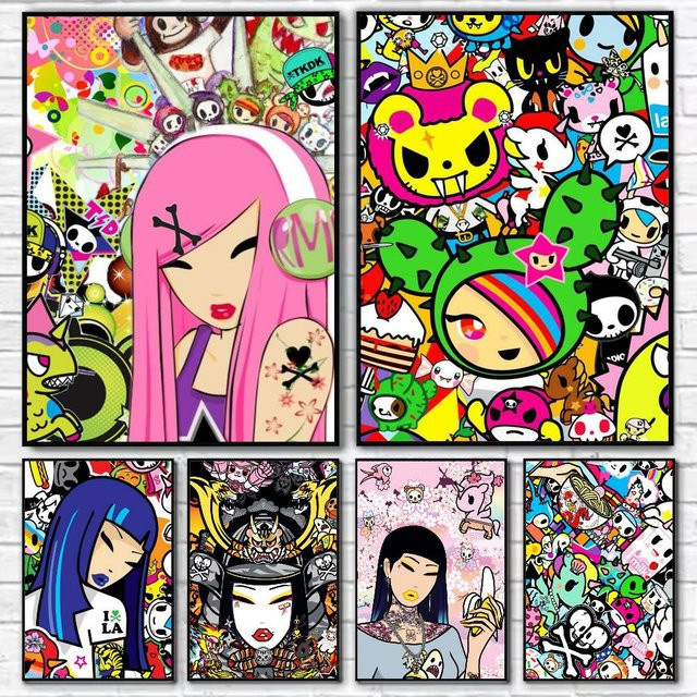 Tokidoki Art Bright Cartoon-Poster selbstklebender Wandaufkleber aus wasserfestem Papier, Multicolor, B/H: 30,0 x 30,0 cm - Bild 1