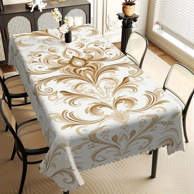 JMG Household Supplies Damast-Tischdecke mit Blumenmuster in Weiß und Gold, quadratisch, fleckenabweisend, B/B: 140 x 140 cm - Bild 1