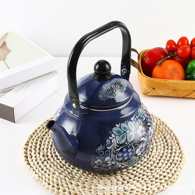 Love DIY Emaille-Wasserkocher mit Deckel für Tee und Kaffee, Schwarz, 1,5 l - Bild 1