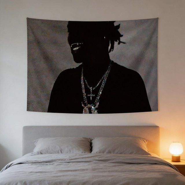 Hip Hop Rapper Carson Wandteppich von JMG Household Supplies, moderner Musikalbum Wandbehang in Schwarz, B/H: 40 x 60 cm - Bild 1