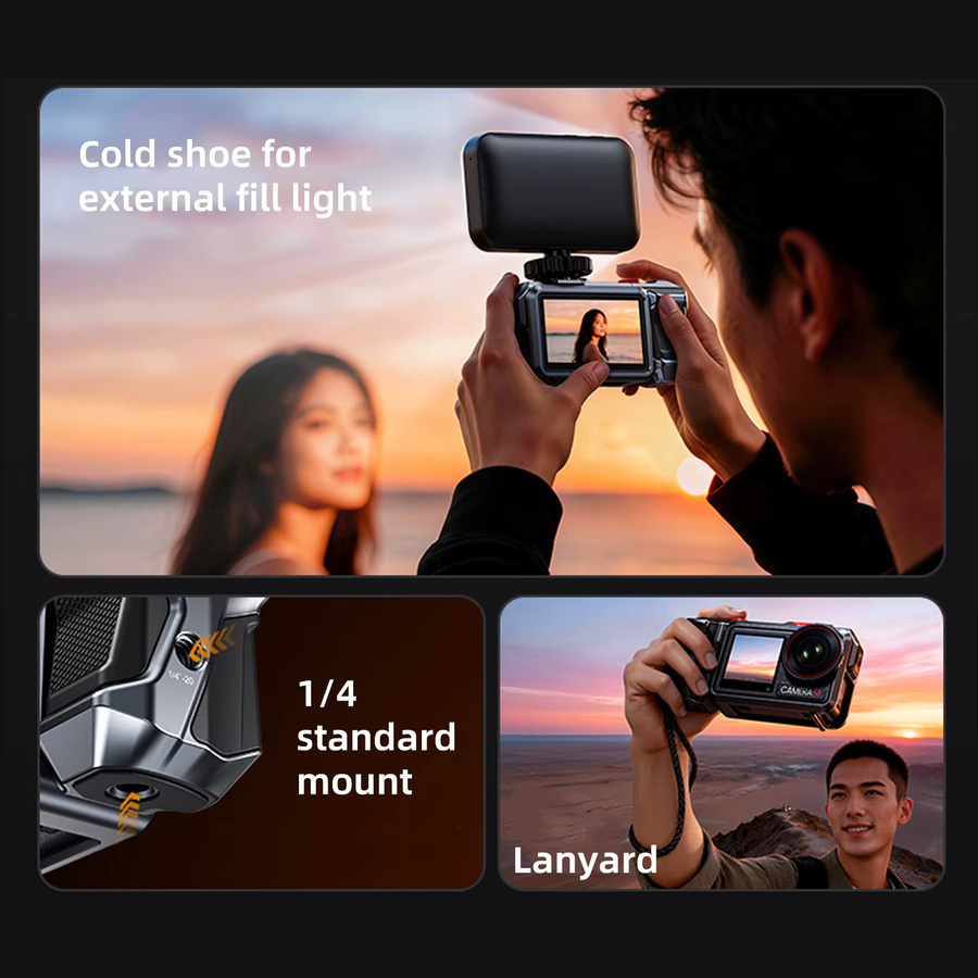 CAMOLO Aluminium-Kamerakäfig in Schwarz für DJI Action 3/4/5/6 Pro und Insta360 Ace Pro 2 mit Cold-Shoe-Halterung - Bild 4