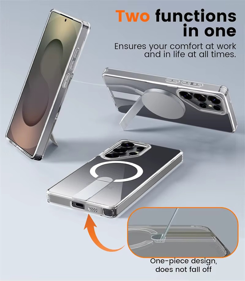 Magnetische Schutzhülle mit Metall-Kickstand für Samsung Galaxy S26 S25 FE S24 Plus S23 Ultra kompatibel mit MagSafe, Schwarz und Transparent - Bild 5