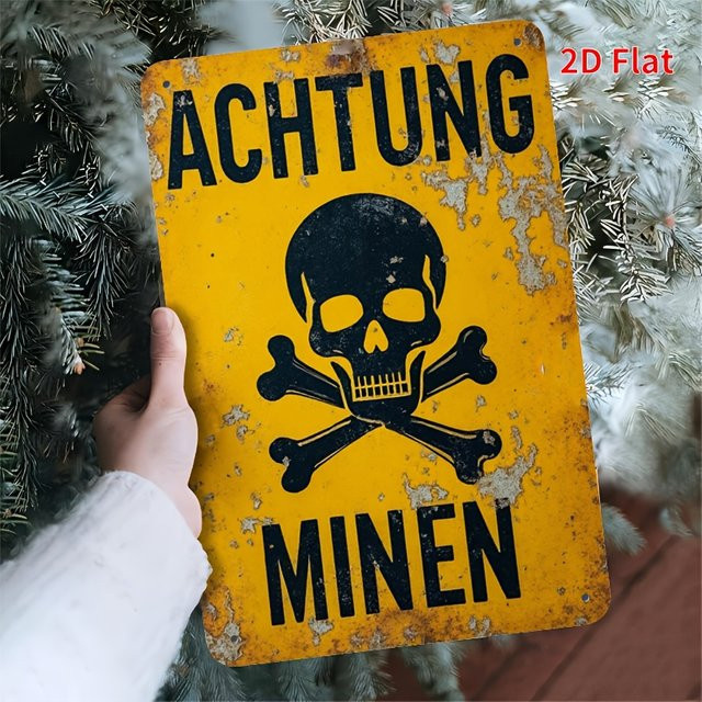 HELLOYOUNG Warnschild Totenkopf mit gekreuzten Knochen als Metallblechschild in Gelb, B/H: 30,0 x 20,0 cm - Bild 1