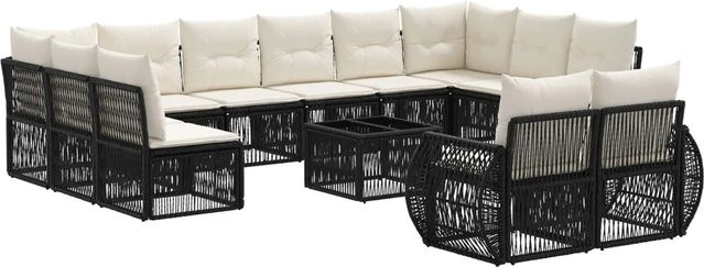vidaXL Gartensofa-Set 13-teilig aus Poly-Rattan in Schwarz und Cremeweiß mit Polsterung und Kissen für Garten und Terrasse - Bild 1