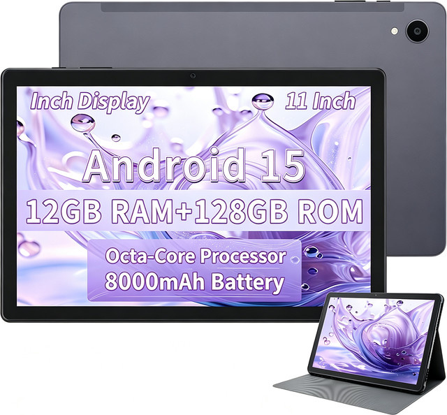 Paitanry Android 15 Tablet 11 Zoll mit Octa-Core T606 Prozessor, 12GB RAM, 128GB Speicher und Schutzhülle - Bild 1
