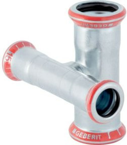 Geberit Kreuzstück Mapress aus C-Stahl, reduziert, außen verzinkt, silber, d= 28x18mm - Bild 1
