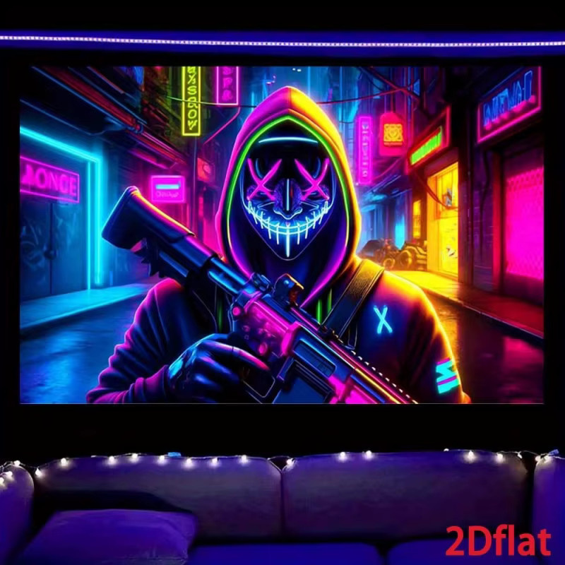 VIKAMA Wandteppich Cyberpunk Straßenszene in Lila und Blau, Neon-Design für E-Sport-Räume, B/H: 60 x 40 cm - Bild 2