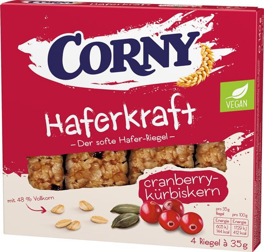 Corny Haferkraft Cranberry-Kürbiskern Haferriegel vegan 4 x 35 g - Bild 1