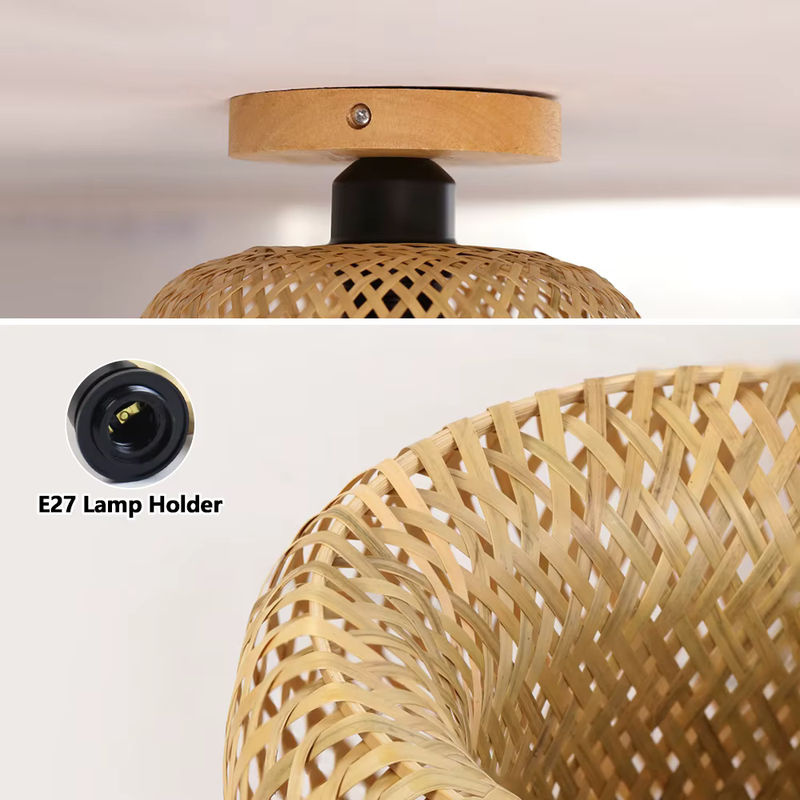PARKSON Deckenleuchte aus Bambus und Rattan in Braun, runde Handgemachte Korbgeflecht-Lampe für Wohnzimmer, Esszimmer, Restaurant und Café - Bild 4