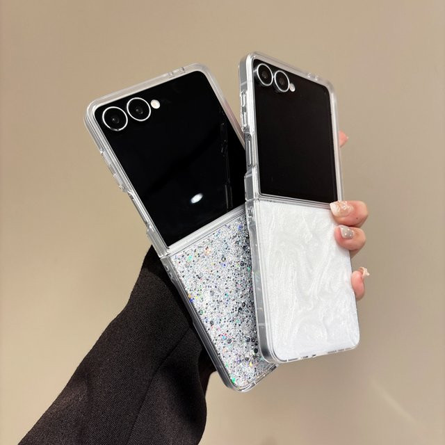 Silberne Glitzer-Pailletten Schutzhülle für Samsung Galaxy Z Flip 7, 6, 5, 4, 3 in Weiß - Bild 1