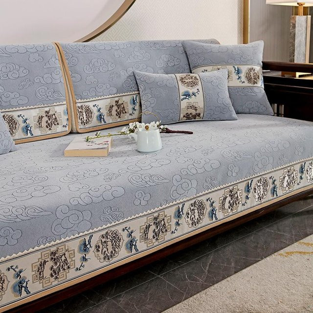 BC-Warm Home Chenille-Sofakissen mit Jacquard-Wolkenmuster in Hellgrau, B/H: 50 x 30 cm - Bild 1