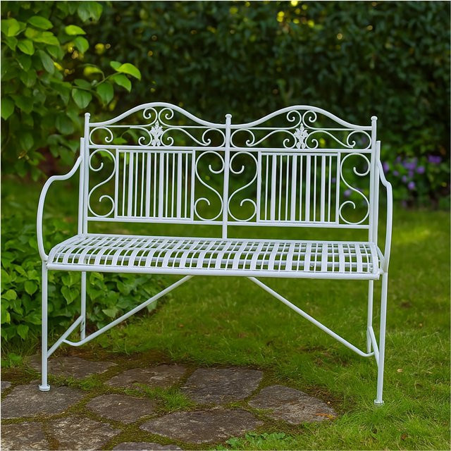 HTI-Living Gartenbank Celia aus Metall in Creme/Beige im nostalgischen Design, B/T/H: 106 x 57 x 91 cm - Bild 1