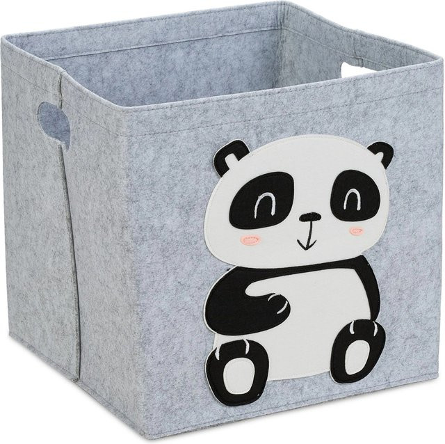 Relaxdays Aufbewahrungskorb Panda aus Filz in Grau, faltbar mit Griffen, B/T/H: 33 x 34 x 32 cm - Bild 1