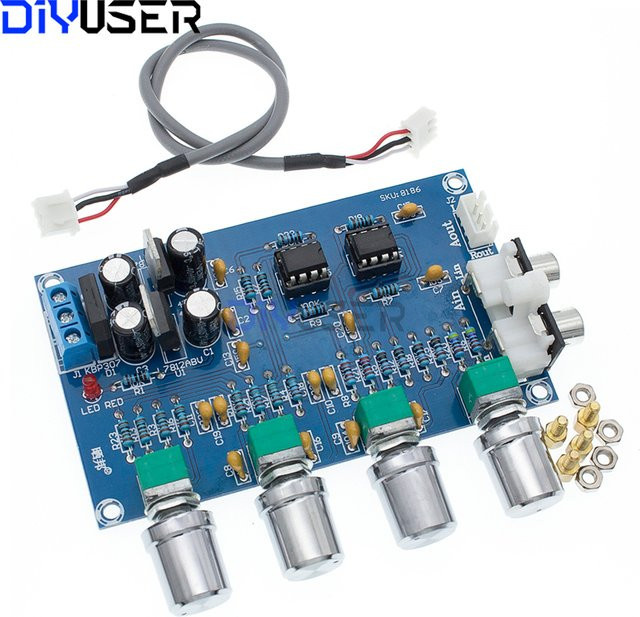 DIYUSER NE5532 Stereo-Vorverstärker-Kit in Blau, 4-Eingangs-HiFi-Tonensteuerungsplatine mit Bass-Höhen-Einstellung und rauscharmem Audio-Verstärkermodul zum Selbermachen - Bild 1