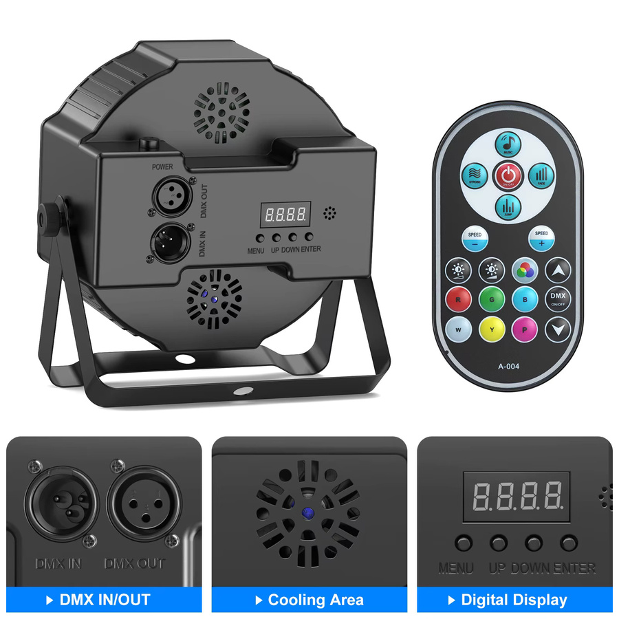 Yiflamefly 4er-Set RGBW LED PAR-Scheinwerfer mit 7x10W Multicolour Effekt, DMX512 Bühnenbeleuchtung in Schwarz für DJ, Party und Show - Bild 5