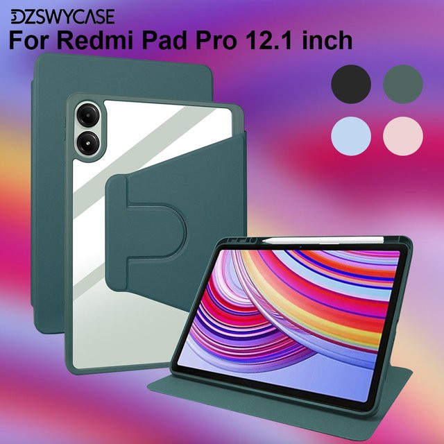 DZSWYCASE Schutzhülle für Xiaomi Redmi Pro 12,1 Zoll in Grün mit Stifthalter und drehbarem Ständer aus PU-Leder und transparentem Acryl - Bild 1