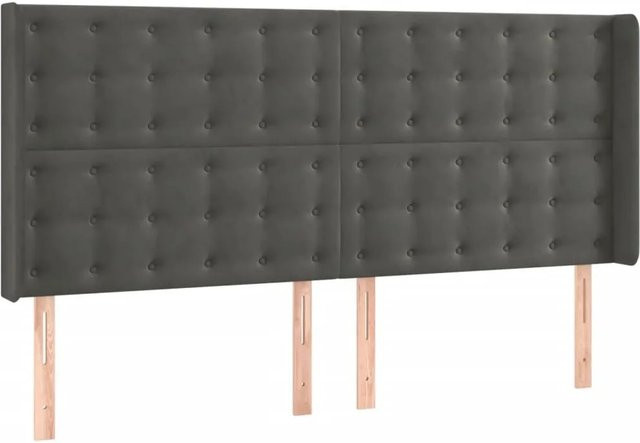vidaXL LED Kopfteil aus Samt in Dunkelgrau mit USB-Ladeport und integrierter Beleuchtung, B: 163 cm, T: 16 cm, H: 118 cm - Bild 1
