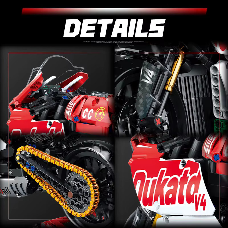 HUATEC Technisches City Rotes Motorrad, Modellbausatz, 1:8, 723 Teile - Bild 5