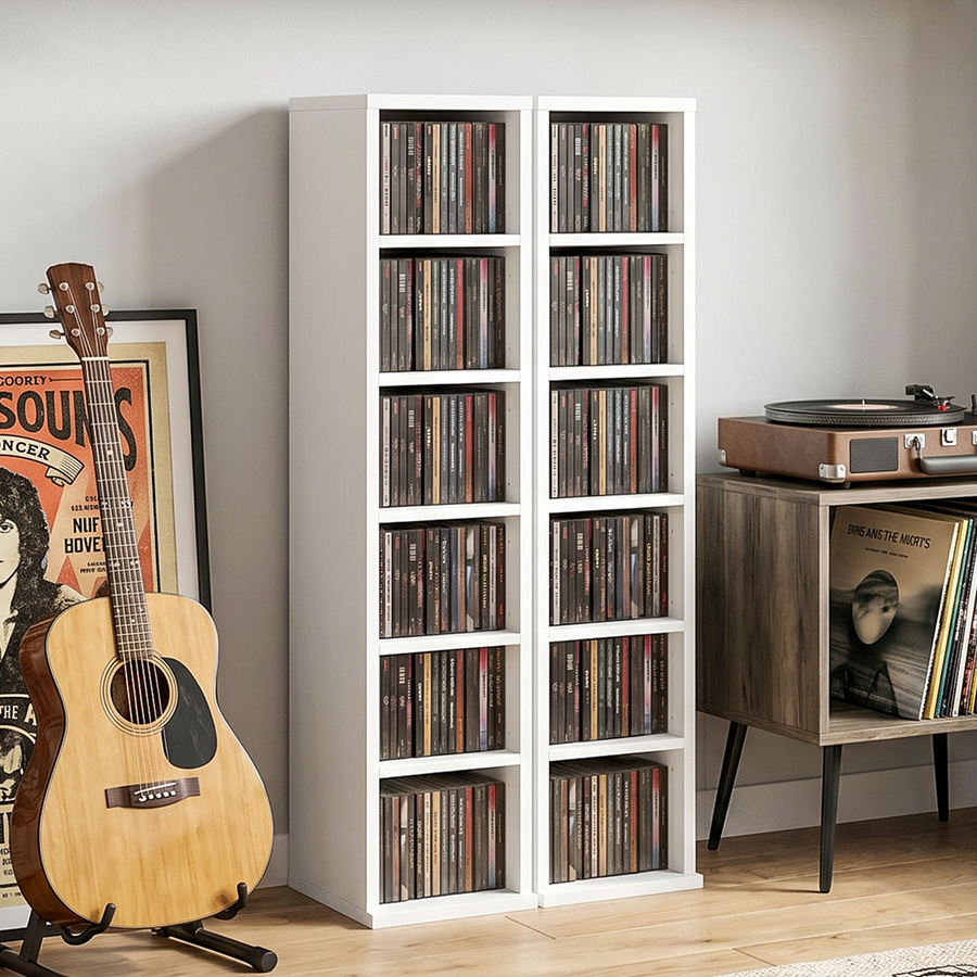 HOMCOM CD-, DVD- und Blu-ray-Regal 2er Set, stapelbares Medienregal mit 6 verstellbaren Einlegeböden, Weiß, B/T/H: 21 x 22,5 x 88,5 cm - Bild 2