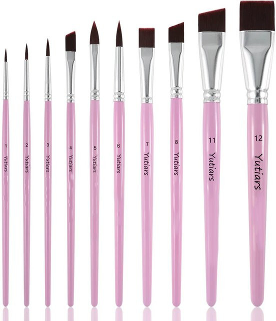 Yutiars 10er Set Professionelle Gesichtspinsel in Pink für Aquarell, Acryl, Ölgemälde und Nailart - Bild 1
